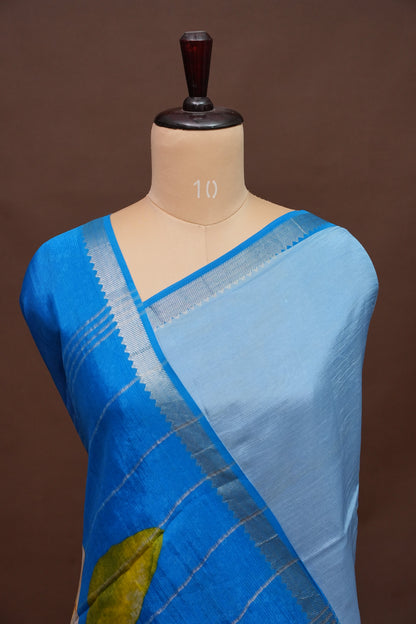 Mangalagiri Printed Silk Saree – Sky Blue & Dark Blue