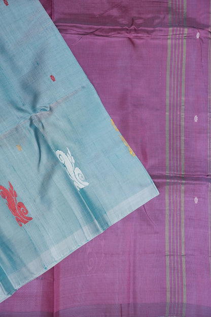 Handwoven Vegan Banana Pith Saree – Aqua Blue and Purple