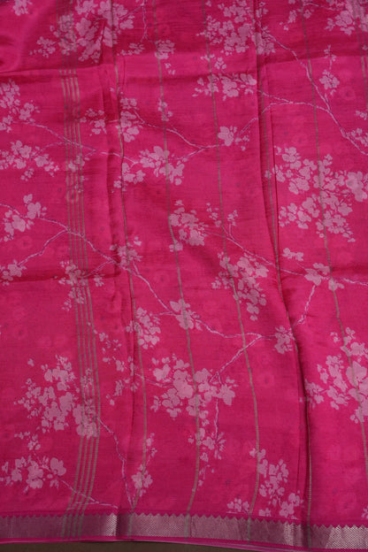 Mangalagiri Printed Silk Saree - Light Yellow & Rani Pink