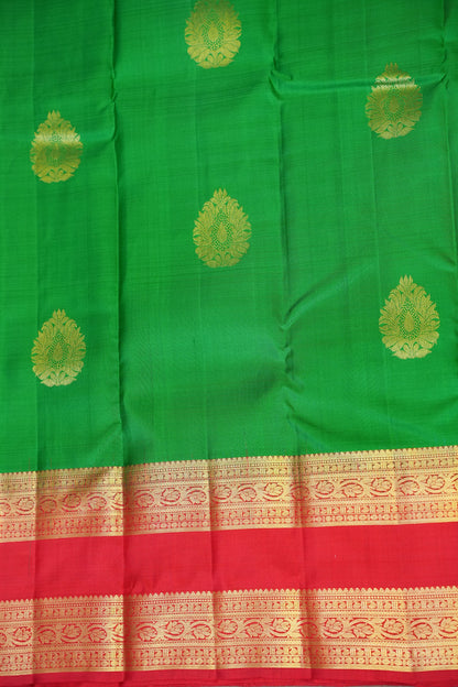 Pure Kanchipuram Silk Saree with Rich Gold Zari - Green & Vermilion Red
