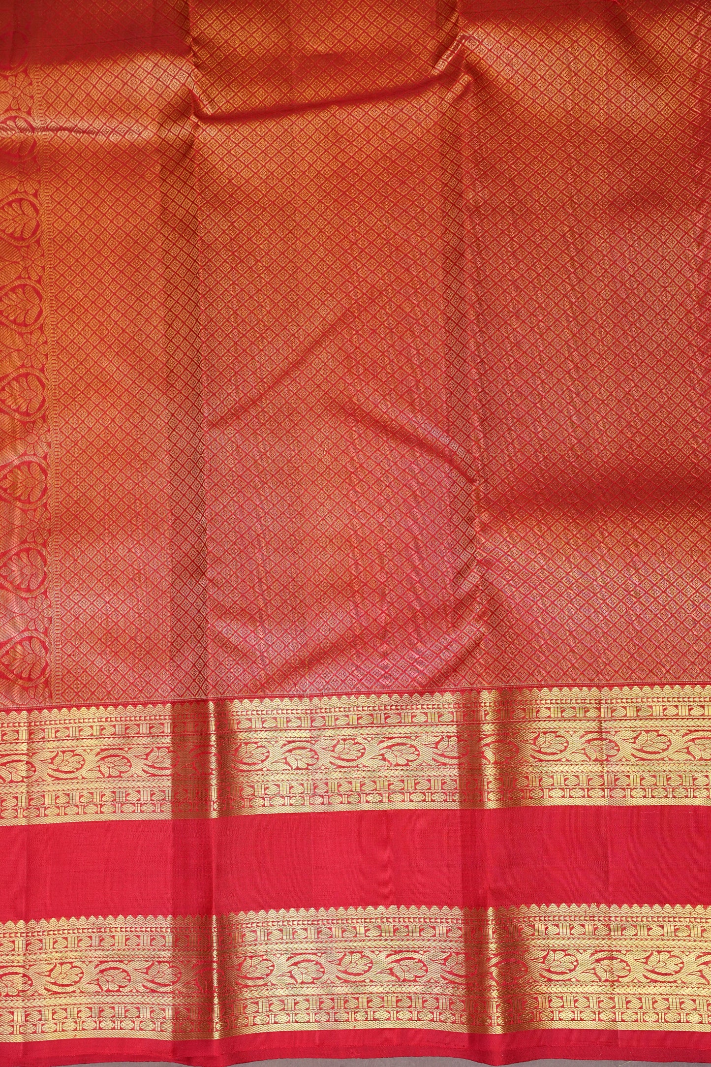 Pure Kanchipuram Silk Saree with Rich Gold Zari - Green & Vermilion Red