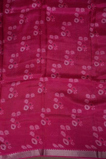 Mangalagiri Printed Silk Saree - Light Yellow & Rani Pink