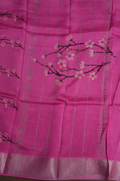 Mangalagiri Printed Silk Saree - Grey & Pink