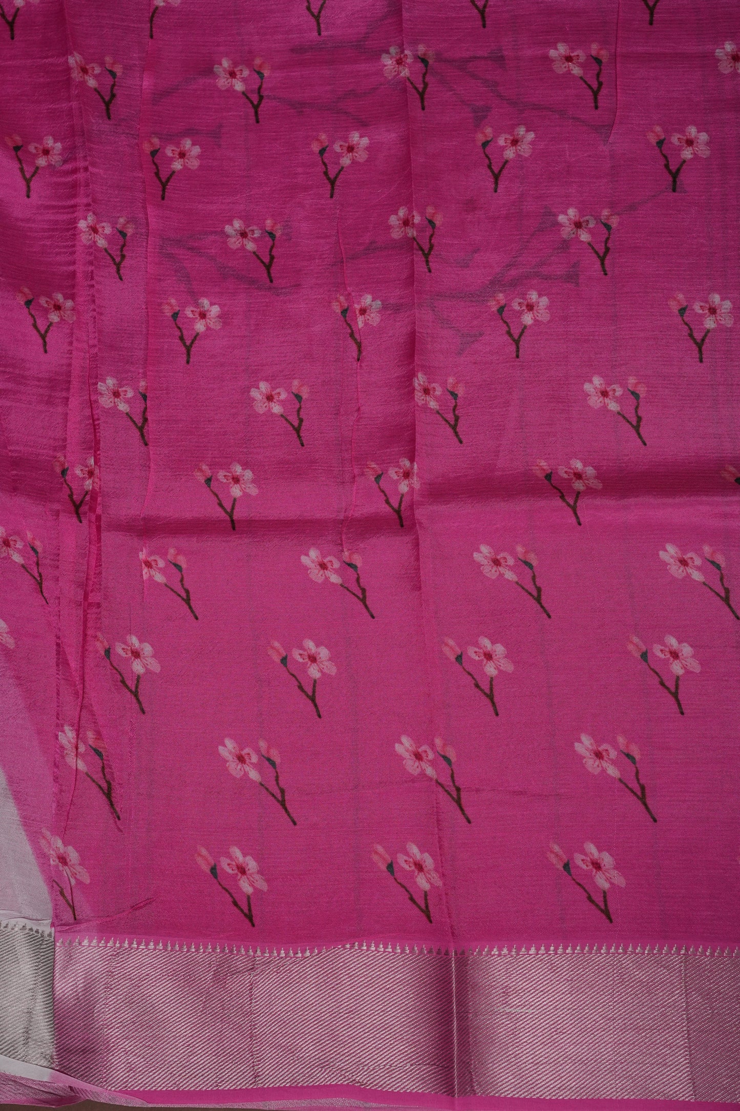 Mangalagiri Printed Silk Saree - Grey & Pink
