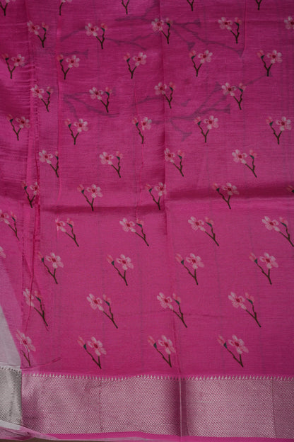 Mangalagiri Printed Silk Saree - Grey & Pink