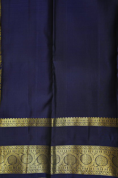 Pure Kanchipuram Silk Saree with Rich Gold Zari Weaving - Silver Grey & Navy Blue