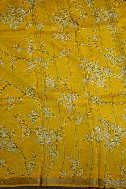Mangalagiri Printed Silk Saree - Aqua Blue & Sunshine Yellow