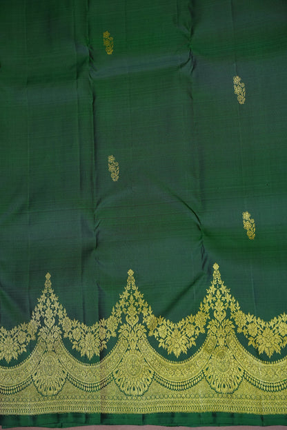 Pure Kanchipuram Silk Saree with Gold Zari Pallu - Emerald Green & Coral Pink