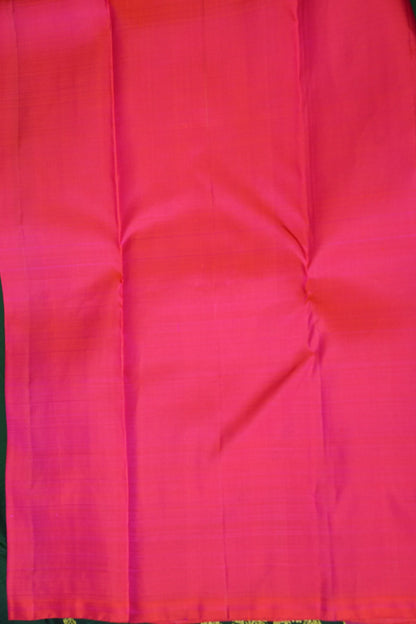 Pure Kanchipuram Silk Saree with Gold Zari Pallu - Emerald Green & Coral Pink