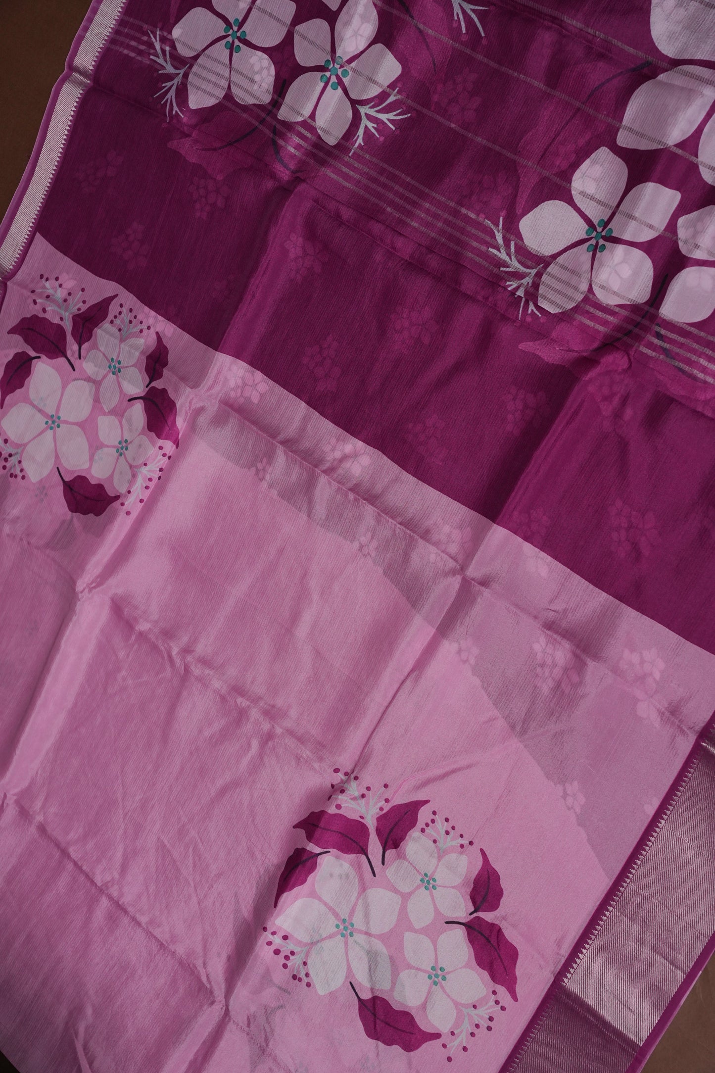 Mangalagiri Printed Silk Saree - Blush Pink & Wine Purple