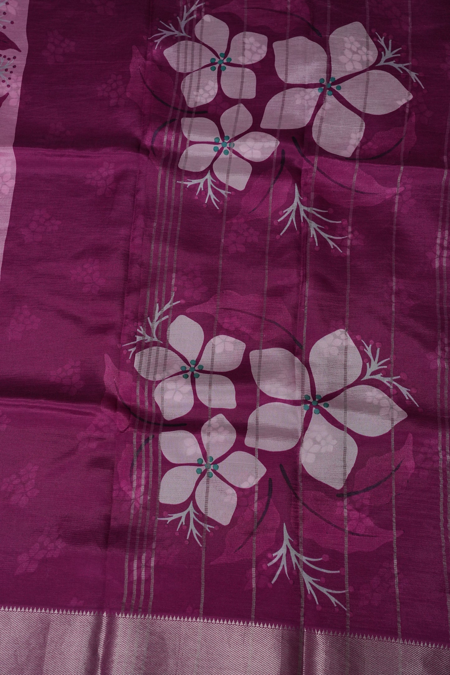 Mangalagiri Printed Silk Saree - Blush Pink & Wine Purple