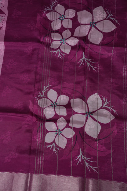 Mangalagiri Printed Silk Saree - Blush Pink & Wine Purple