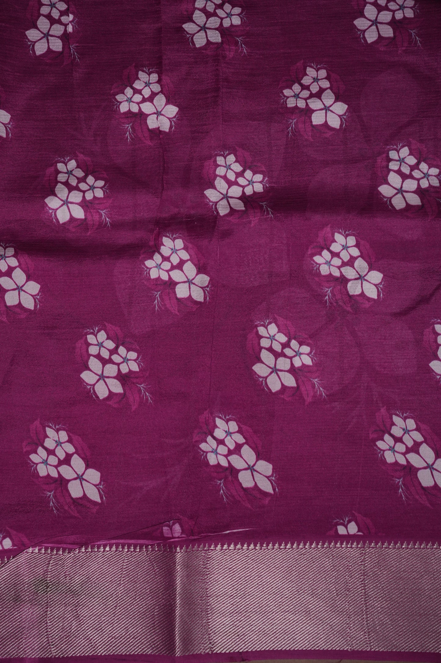 Mangalagiri Printed Silk Saree - Blush Pink & Wine Purple