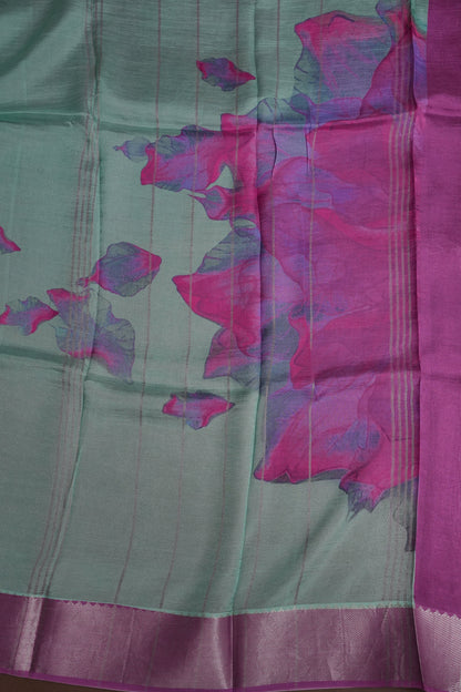 Mangalagiri Printed Silk Saree - Mint Green & Orchid Pink