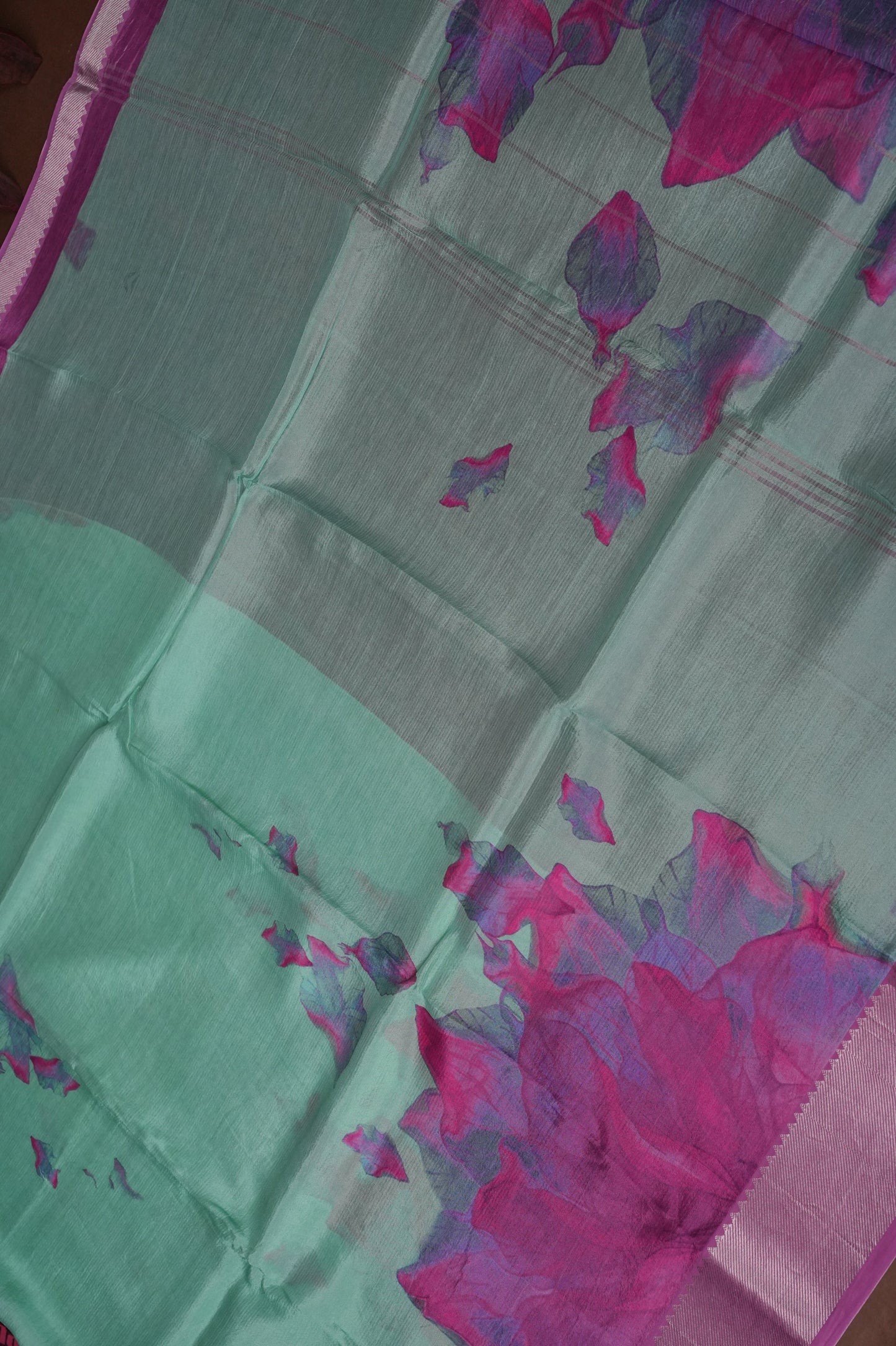 Mangalagiri Printed Silk Saree - Mint Green & Orchid Pink