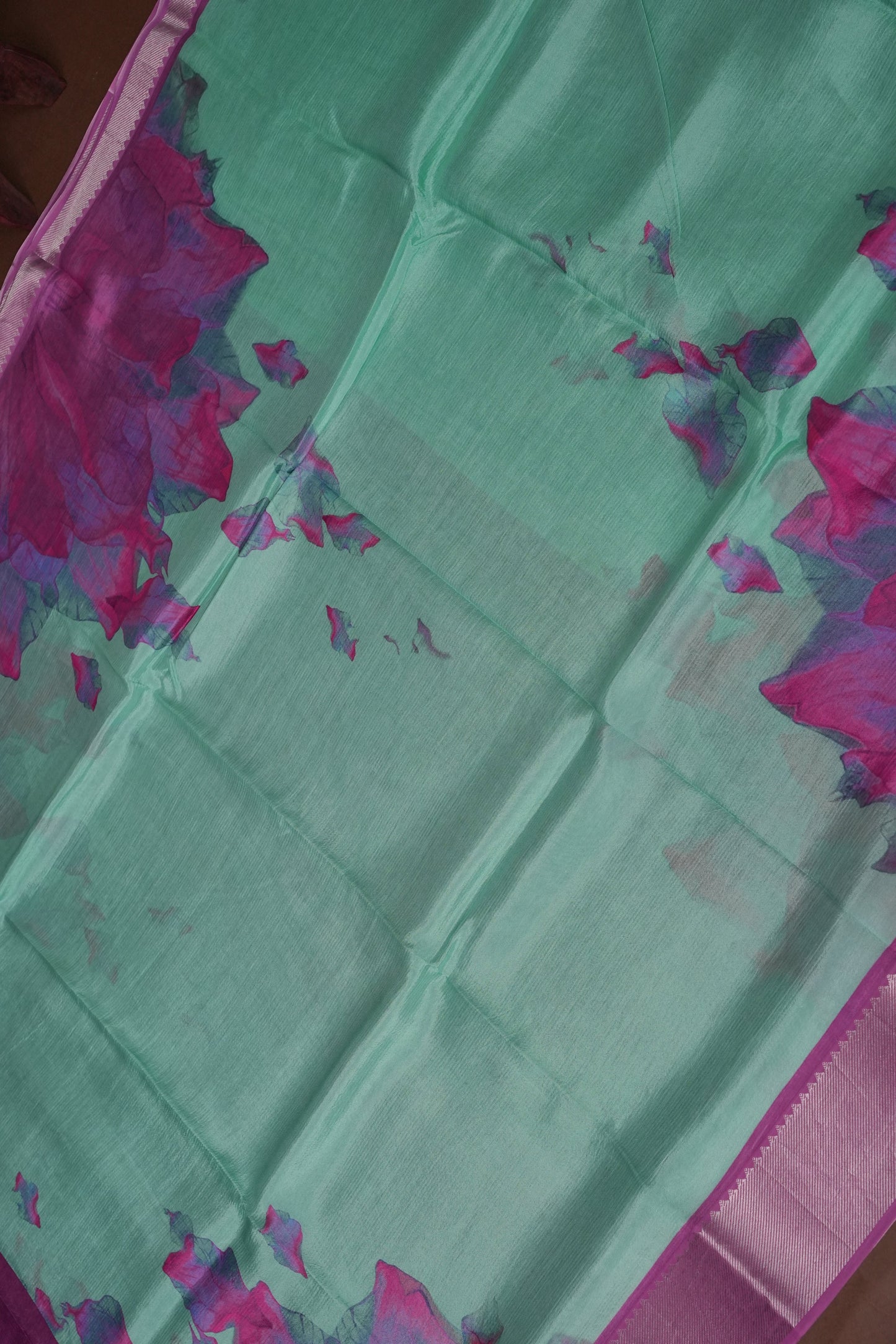 Mangalagiri Printed Silk Saree - Mint Green & Orchid Pink