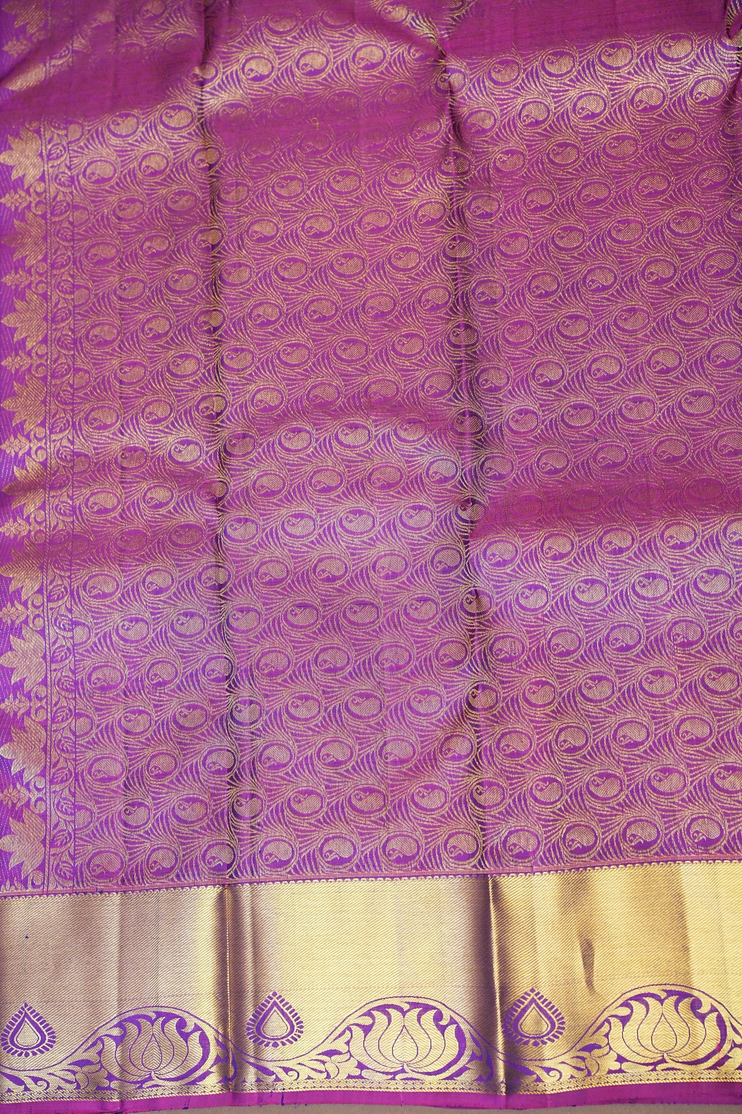 Pure Kanchipuram Silk Saree with Rich Gold Zari Weave – Royal Blue & Magenta