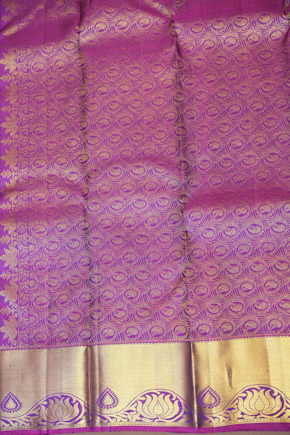 Pure Kanchipuram Silk Saree with Rich Gold Zari Weave – Royal Blue & Magenta