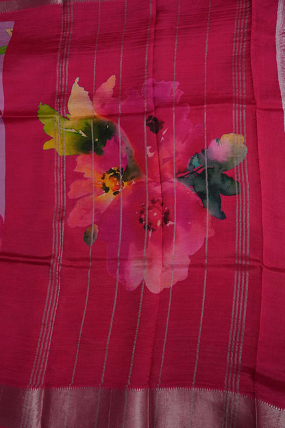 Mangalagiri Printed Silk Saree - Lilac Pink & Rani Pink