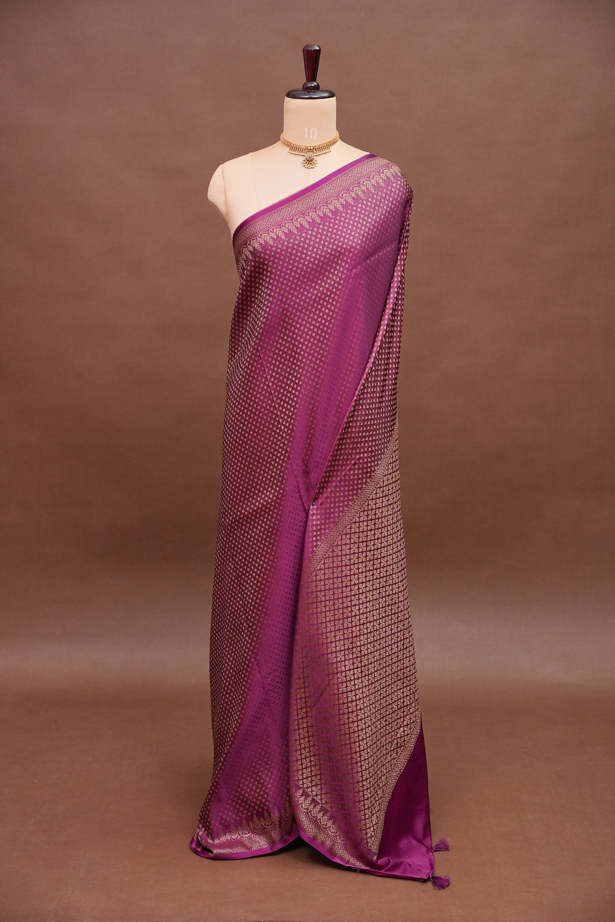 Satin Georgette Banarasi Saree with Antique Buttas & Border – Magenta