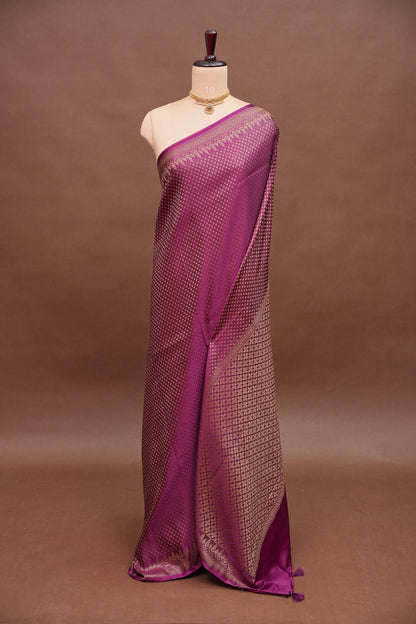 Satin Georgette Banarasi Saree with Antique Buttas & Border – Magenta