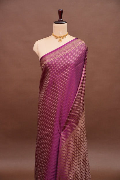 Satin Georgette Banarasi Saree with Antique Buttas & Border – Magenta
