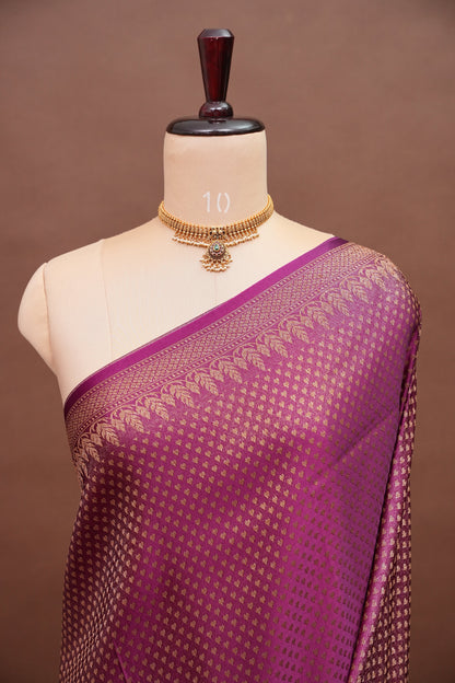 Satin Georgette Banarasi Saree with Antique Buttas & Border – Magenta