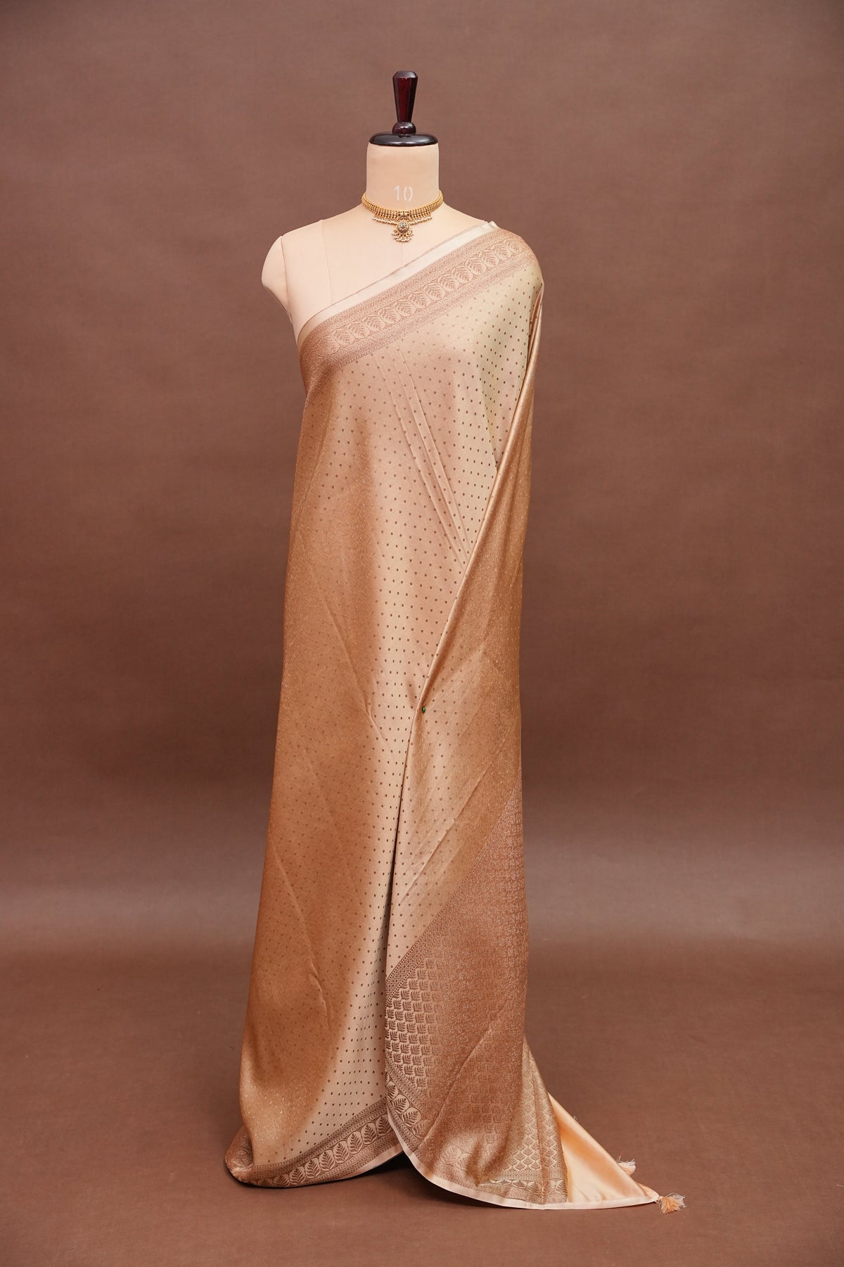 Satin Georgette Banarasi Saree with Antique Buttas & Border – Ivory