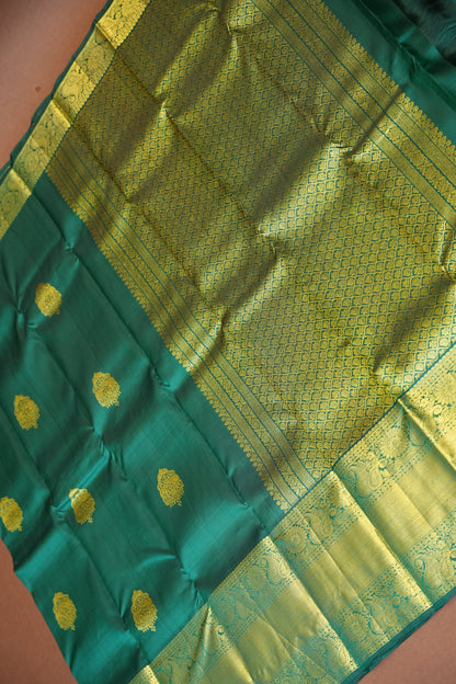 Pure Kanchipuram Silk Saree with Rich Gold Zari Weave - Emerald Green