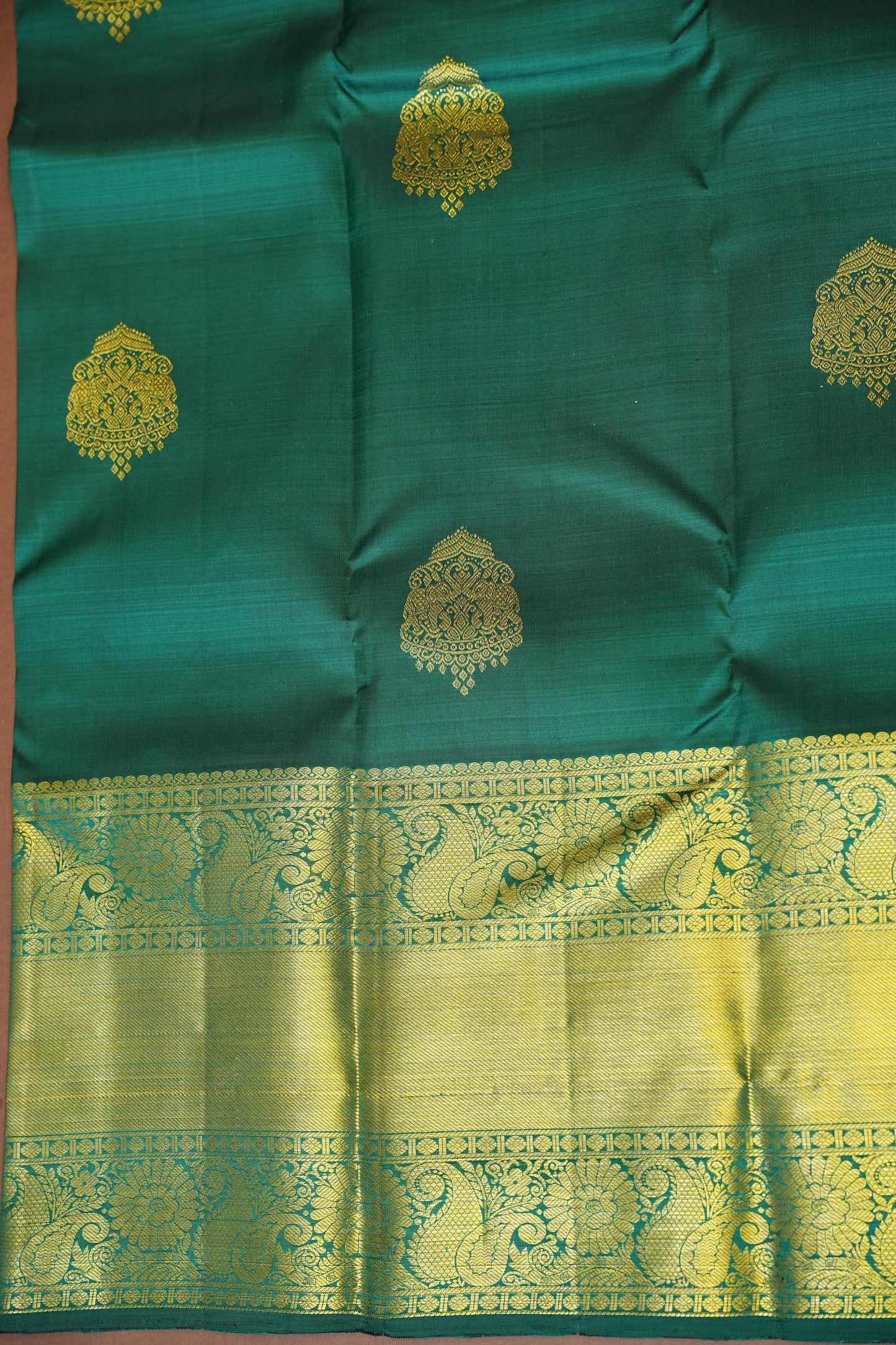 Pure Kanchipuram Silk Saree with Rich Gold Zari Weave - Emerald Green