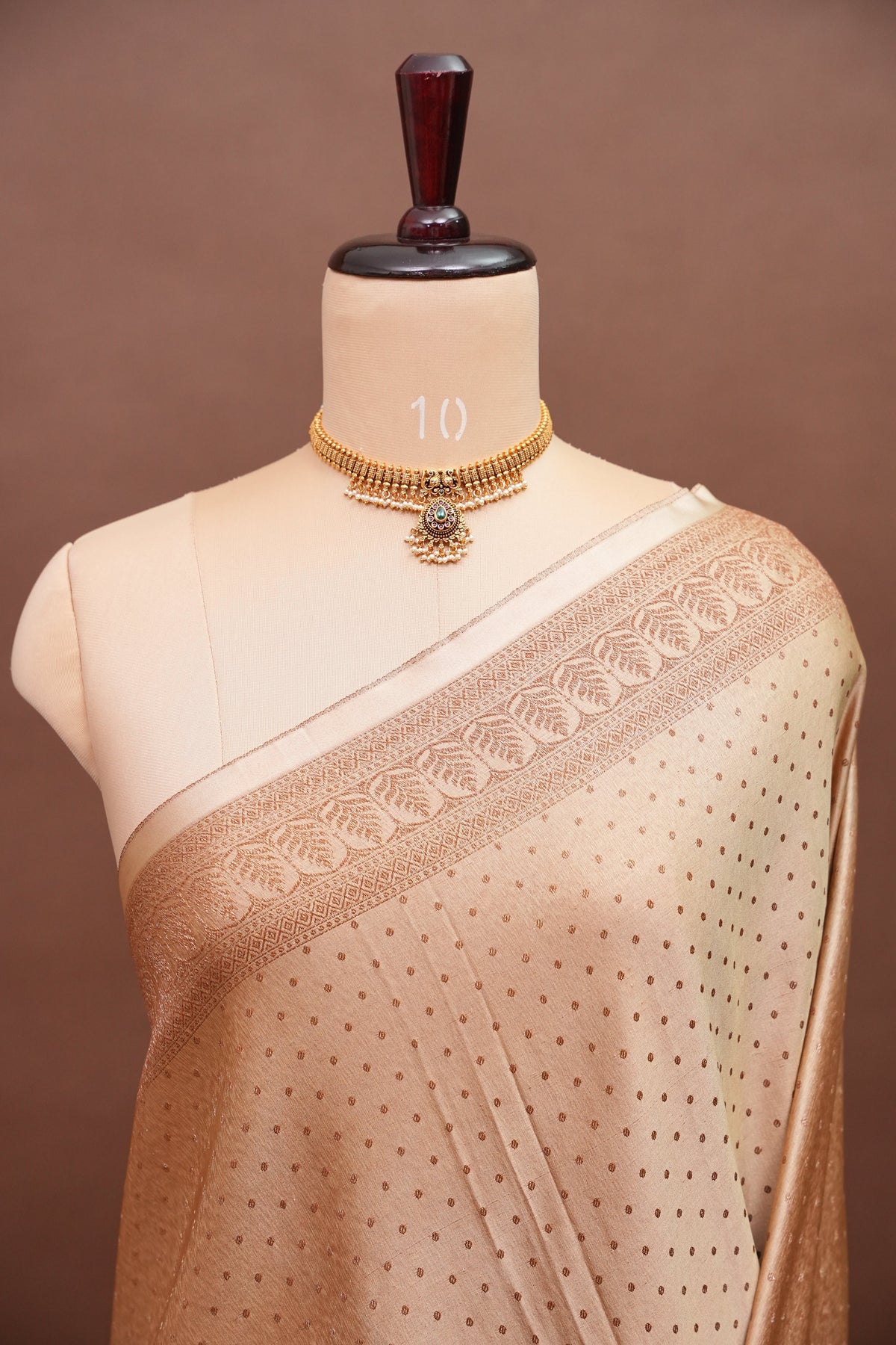 Satin Georgette Banarasi Saree with Antique Buttas & Border – Ivory