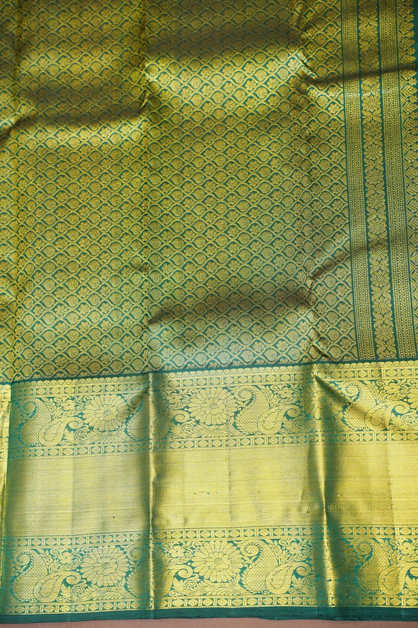 Pure Kanchipuram Silk Saree with Rich Gold Zari Weave - Emerald Green