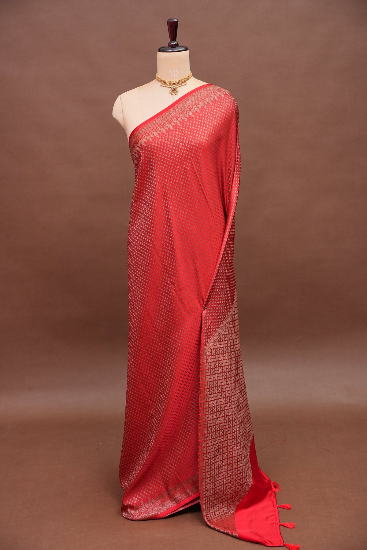 Satin Georgette Banarasi Saree with Antique Buttas & Border – Red