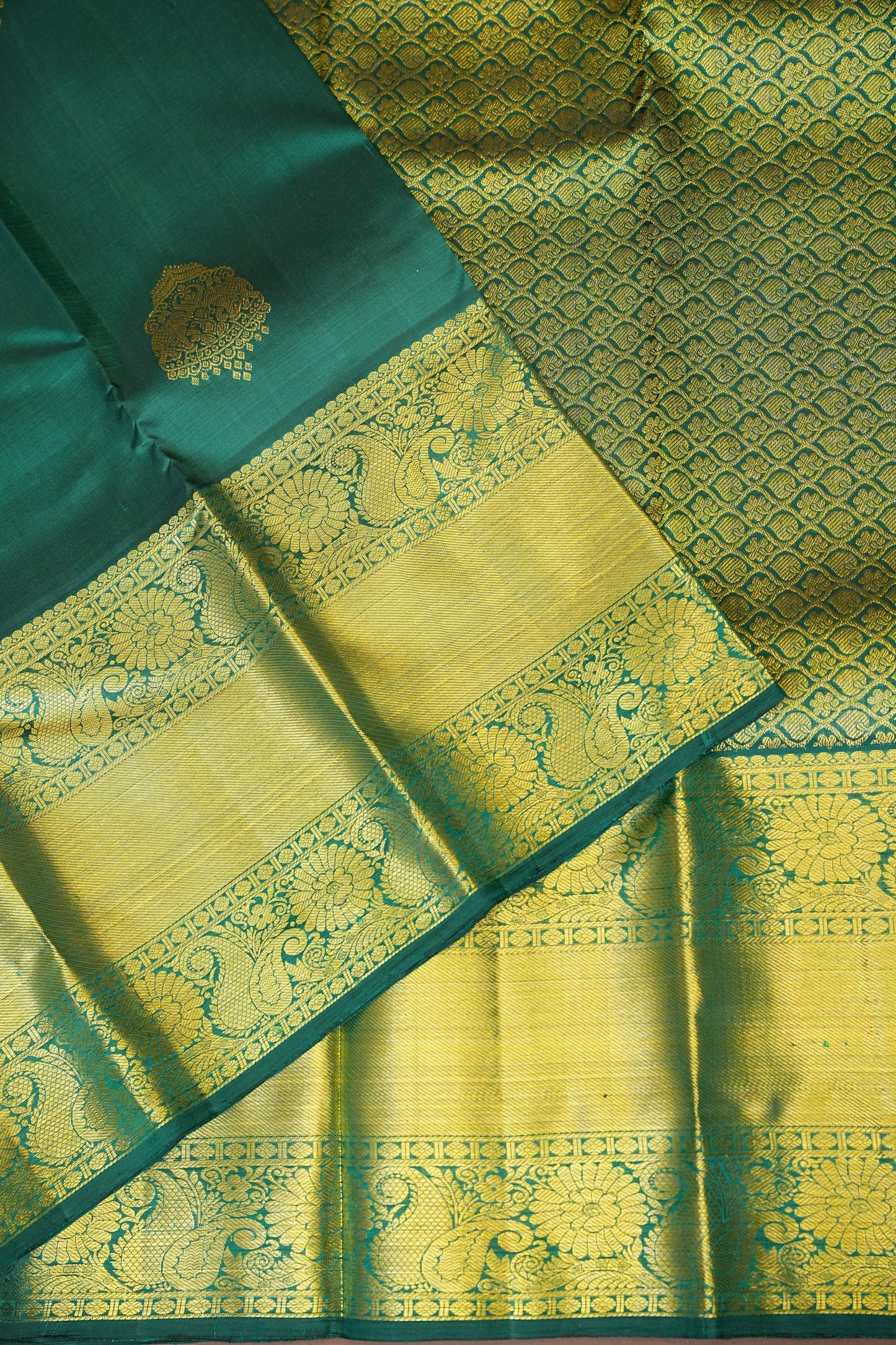 Pure Kanchipuram Silk Saree with Rich Gold Zari Weave - Emerald Green