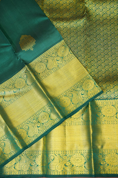 Pure Kanchipuram Silk Saree with Rich Gold Zari Weave - Emerald Green