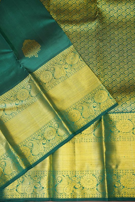Pure Kanchipuram Silk Saree with Rich Gold Zari Weave - Emerald Green
