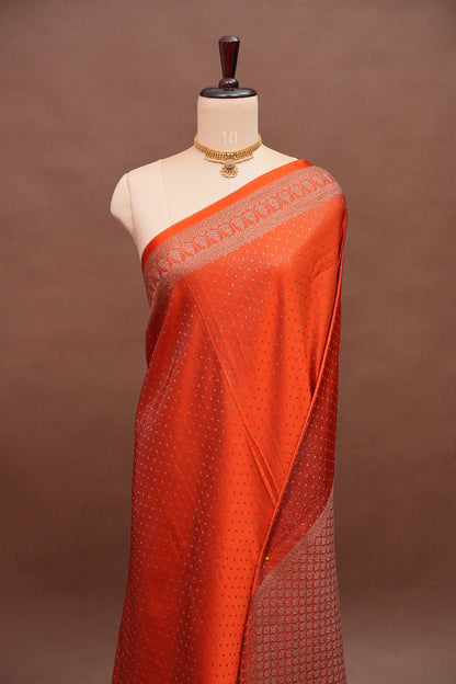 Satin Georgette Banarasi Saree with Antique Buttas & Border – Orange