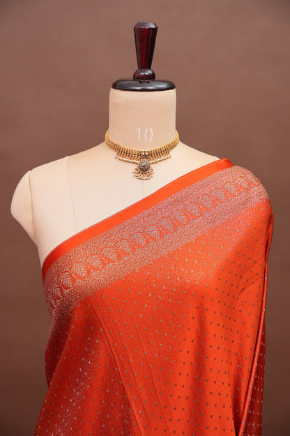 Satin Georgette Banarasi Saree with Antique Buttas & Border – Orange