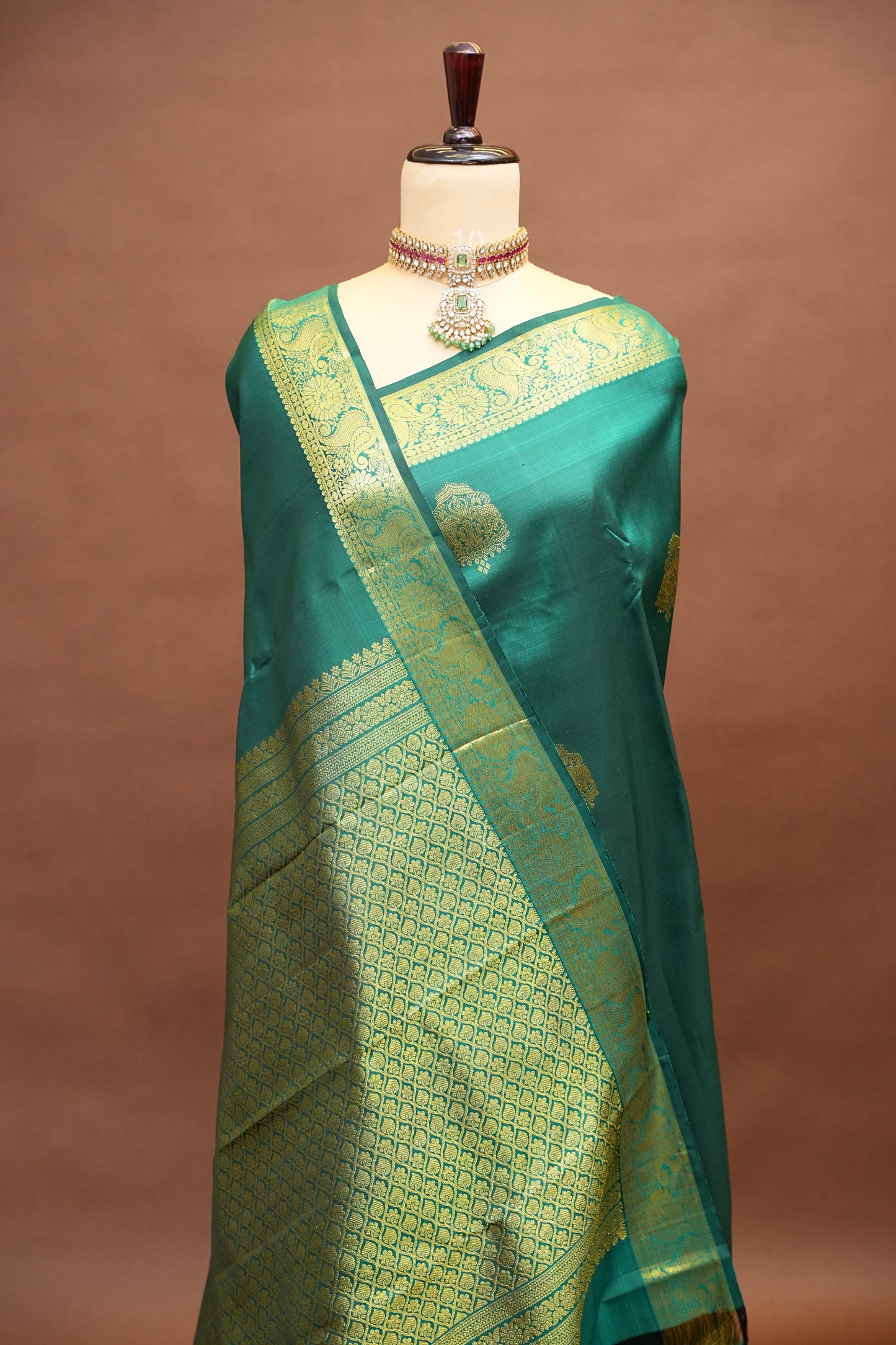 Pure Kanchipuram Silk Saree with Rich Gold Zari Weave - Emerald Green