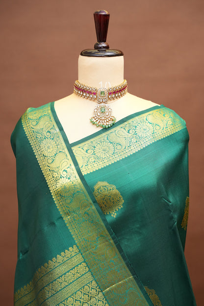 Pure Kanchipuram Silk Saree with Rich Gold Zari Weave - Emerald Green
