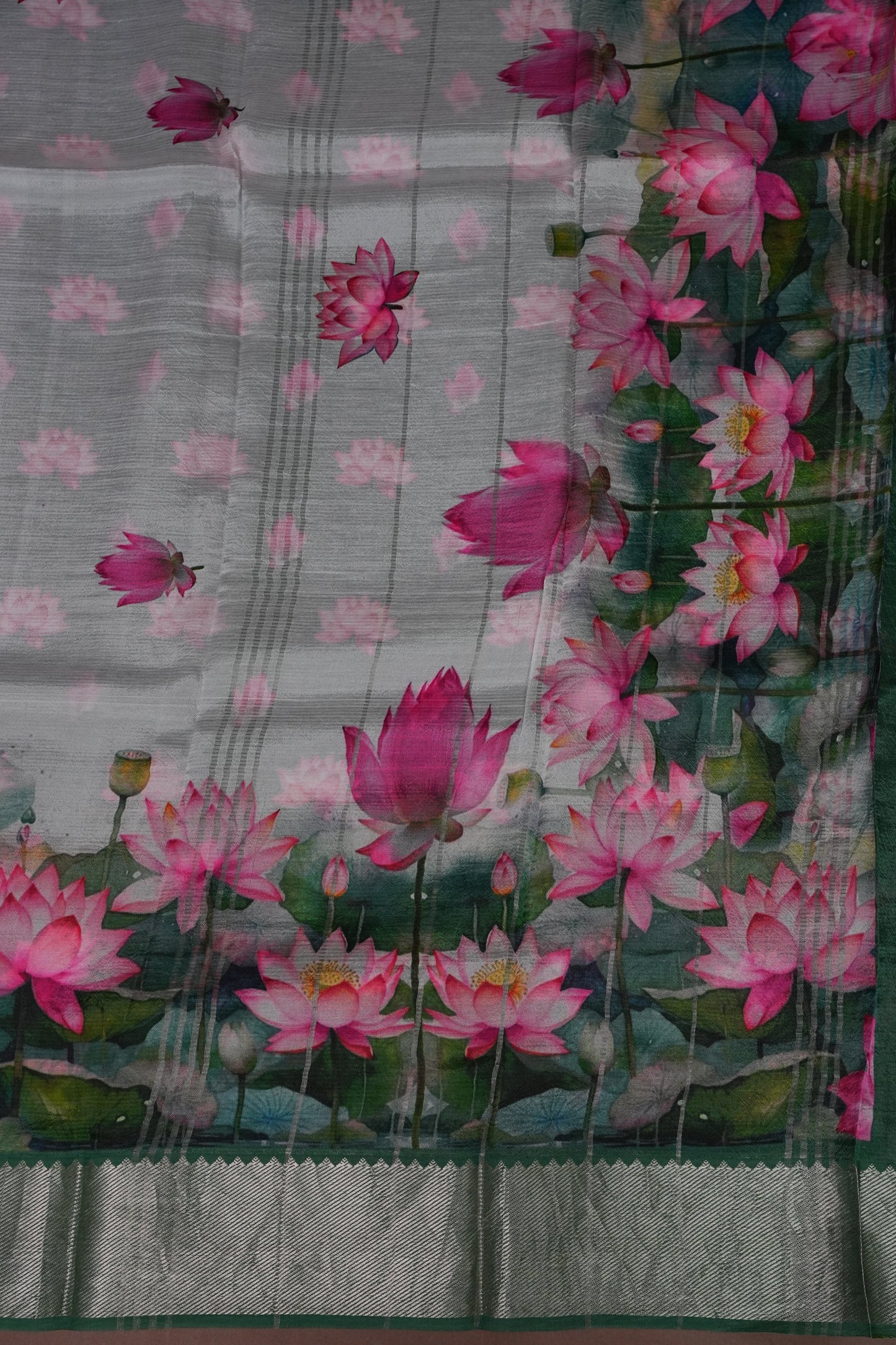 Mangalagiri Printed Silk Saree - Pearl White & Lotus Pink