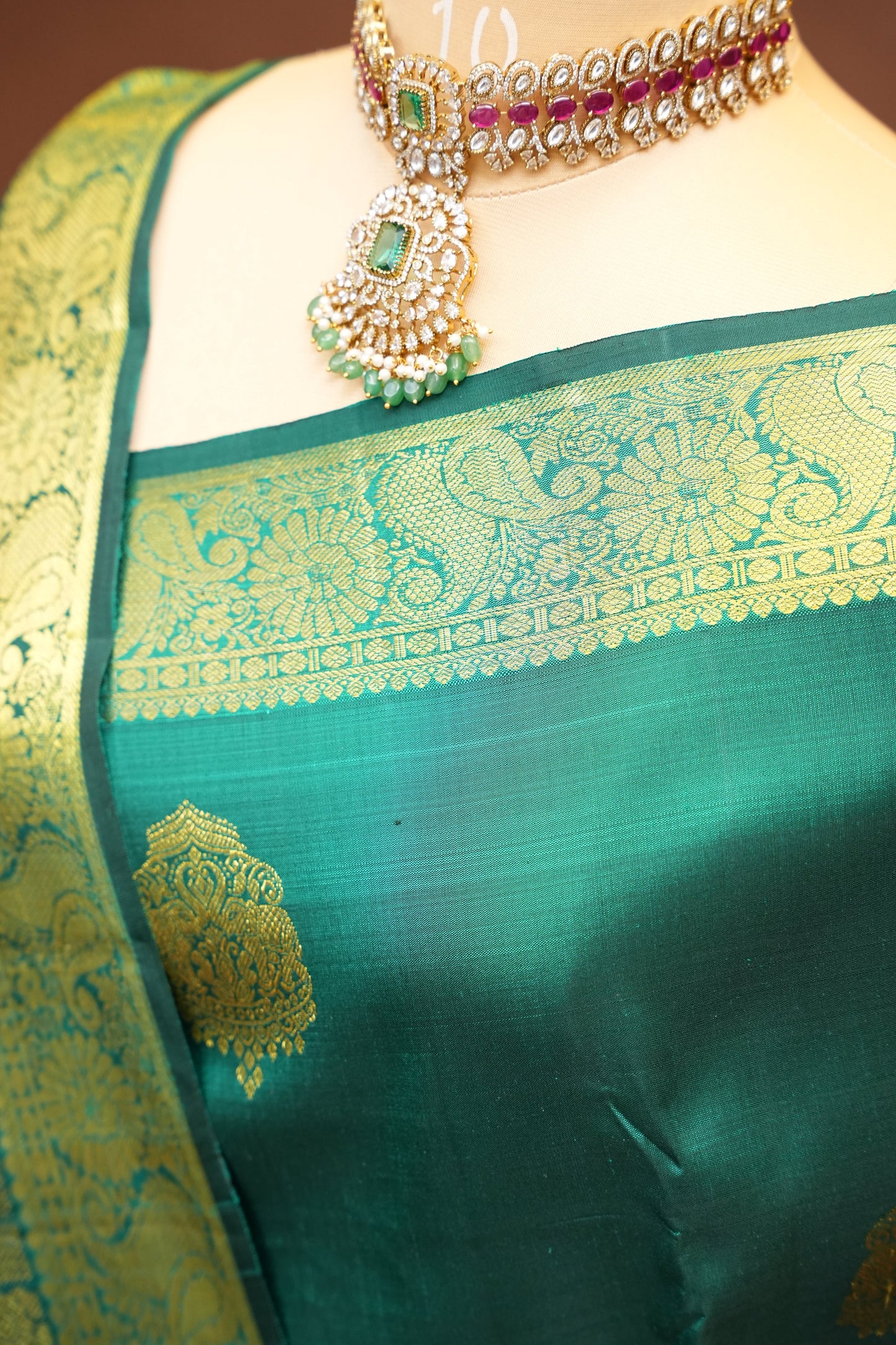 Pure Kanchipuram Silk Saree with Rich Gold Zari Weave - Emerald Green