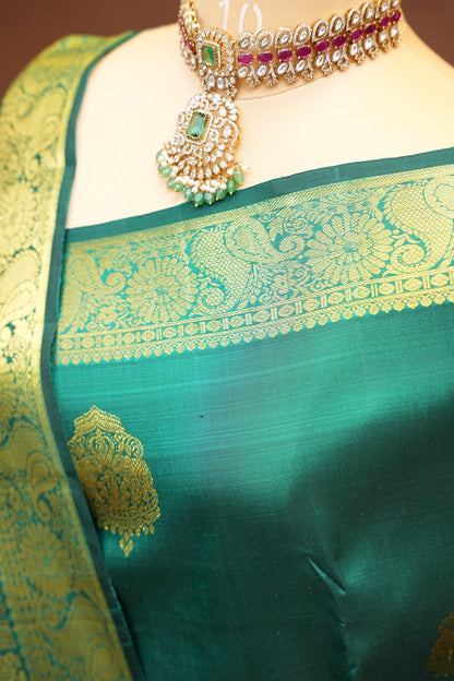 Pure Kanchipuram Silk Saree with Rich Gold Zari Weave - Emerald Green