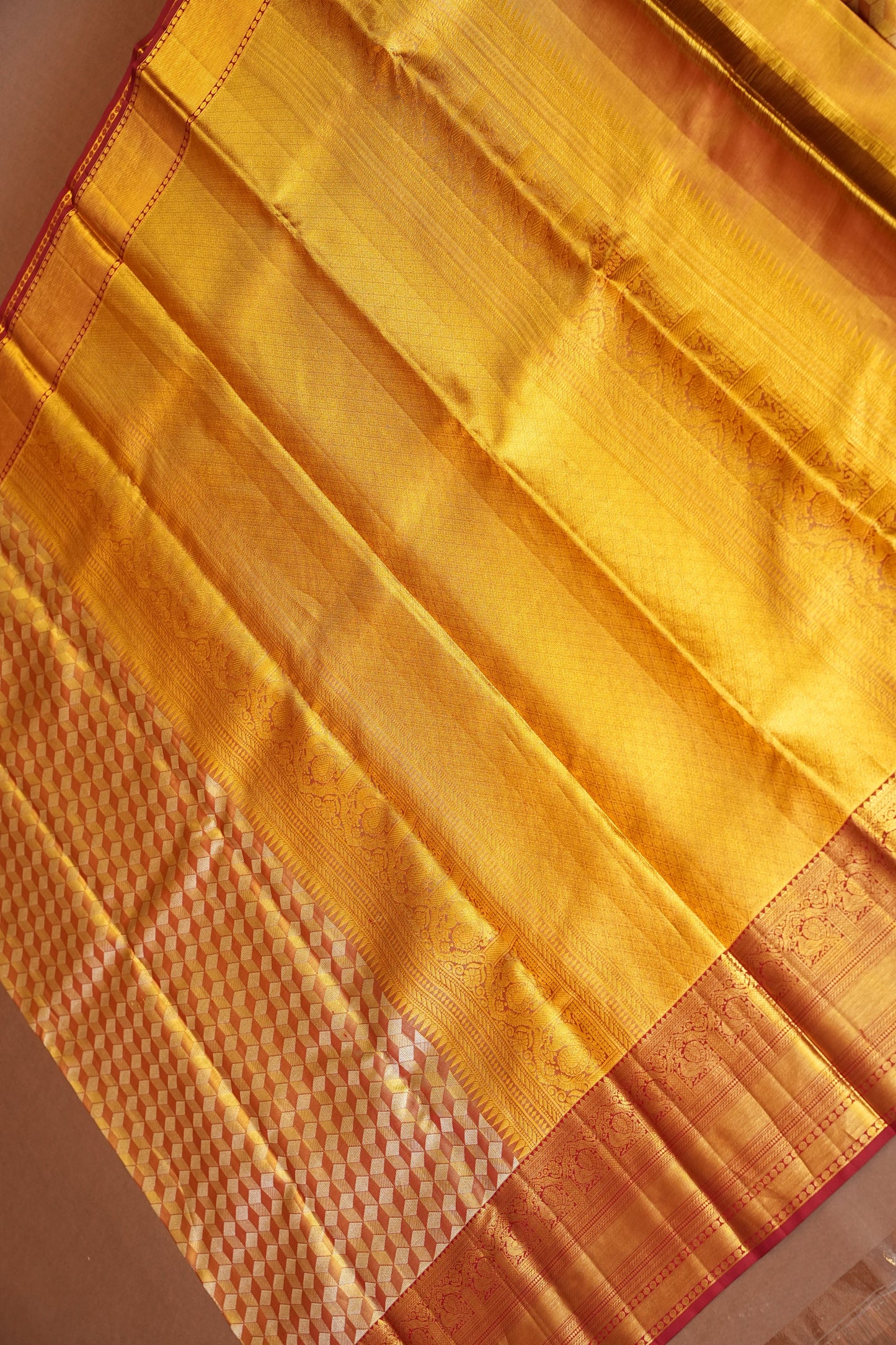 Gold & Deep Red Pure Tissue Kanchipuram Silk Saree|Silk Mark Certified