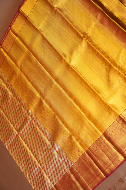 Gold & Deep Red Pure Tissue Kanchipuram Silk Saree|Silk Mark Certified