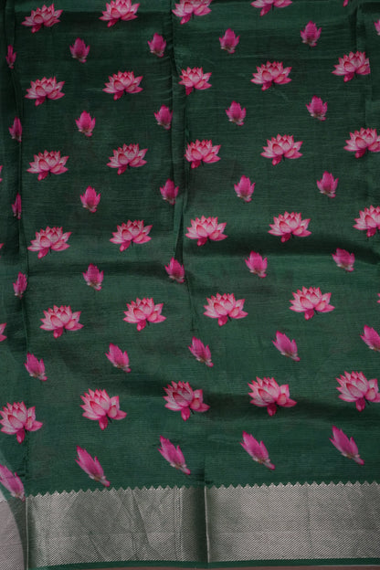Mangalagiri Printed Silk Saree - Pearl White & Lotus Pink