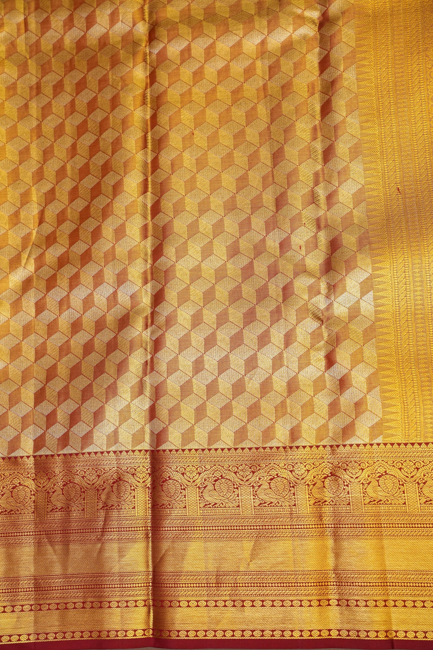 Gold & Deep Red Pure Tissue Kanchipuram Silk Saree|Silk Mark Certified
