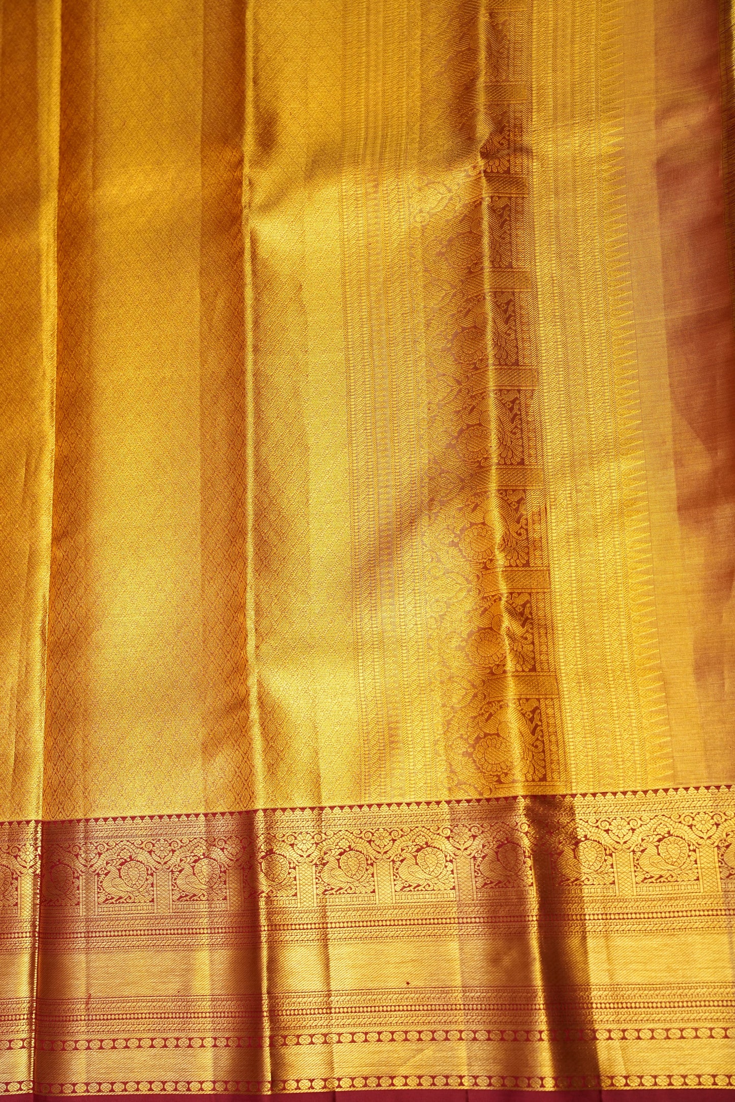 Gold & Deep Red Pure Tissue Kanchipuram Silk Saree|Silk Mark Certified