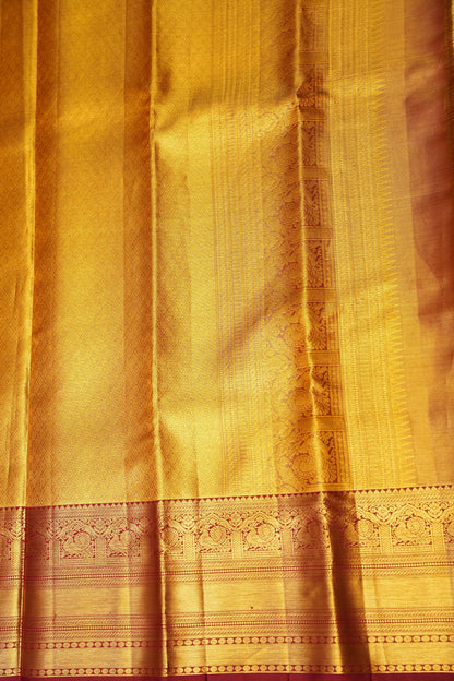 Gold & Deep Red Pure Tissue Kanchipuram Silk Saree|Silk Mark Certified