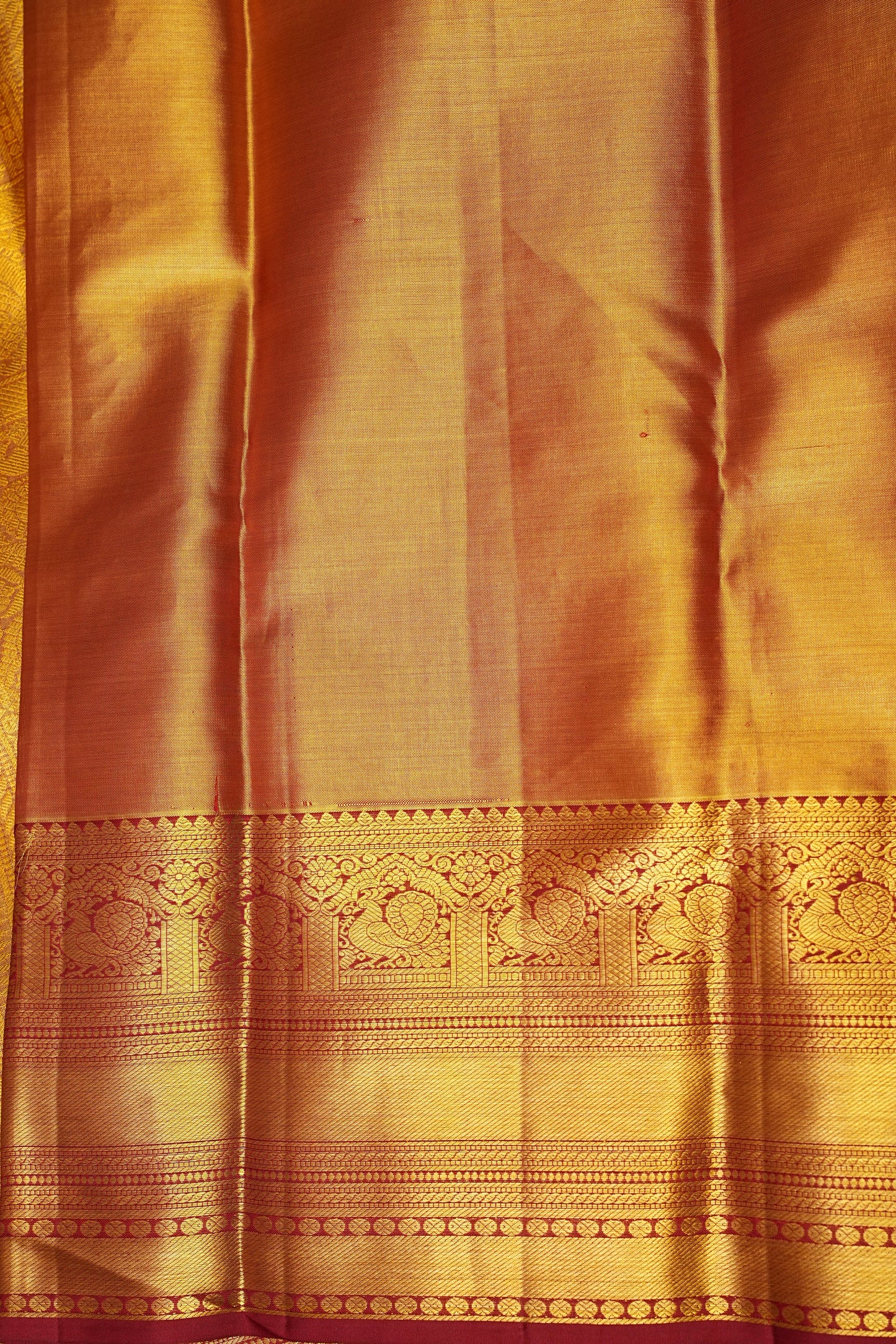 Gold & Deep Red Pure Tissue Kanchipuram Silk Saree|Silk Mark Certified